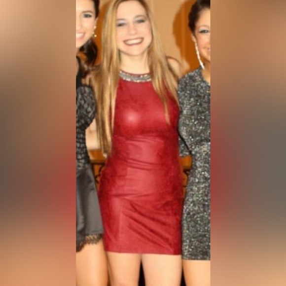 Guess Halter Red Mini Dress with Jewels and Mesh Back - Picture 3 of 12